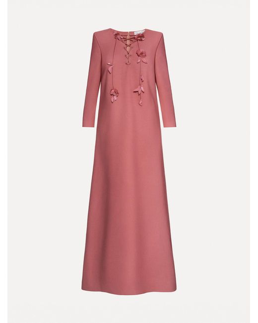 Oscar de la Renta Pink Floral Lace-Up Caftan