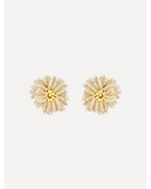 Oscar de la Renta White Pompom Flower Earrings