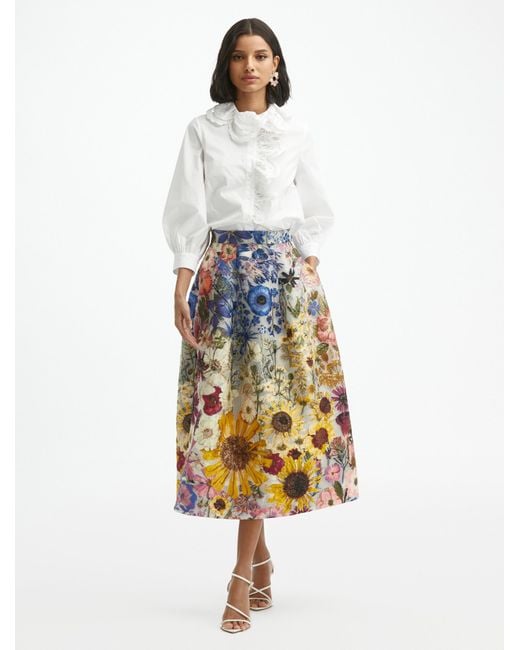 Oscar de la Renta Multicolor Pressed Flower Fil Coupé Skirt