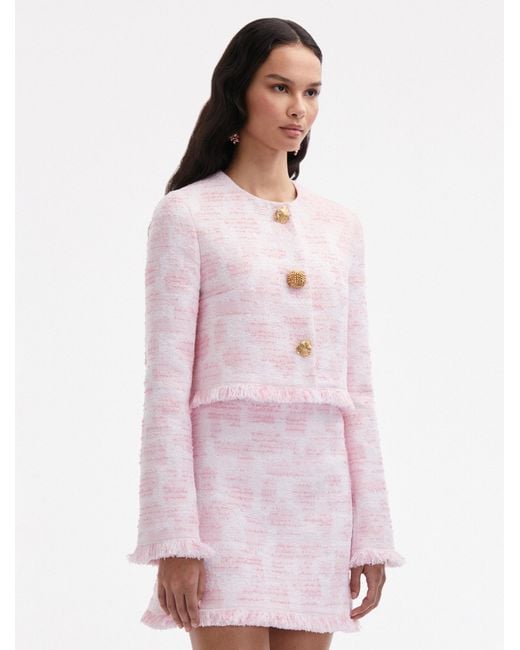 Oscar de la Renta Pink Textured Tweed Jacket
