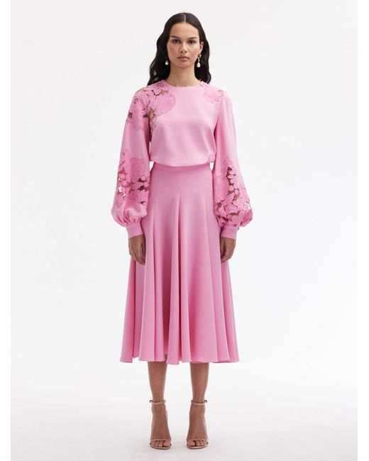 Oscar de la Renta Pink Silk Georgette Midi Skirt