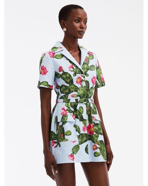 Oscar de la Renta White Cactus Tree Cotton Twill Dress