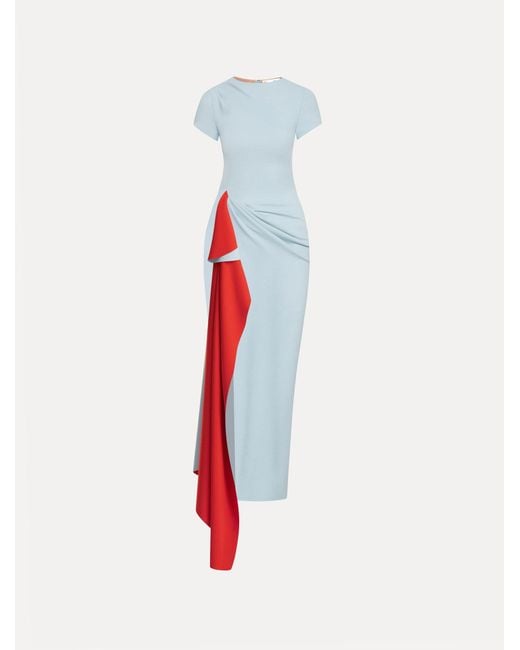 Oscar de la Renta White Two-Tone Jersey Asymmetrical Dress