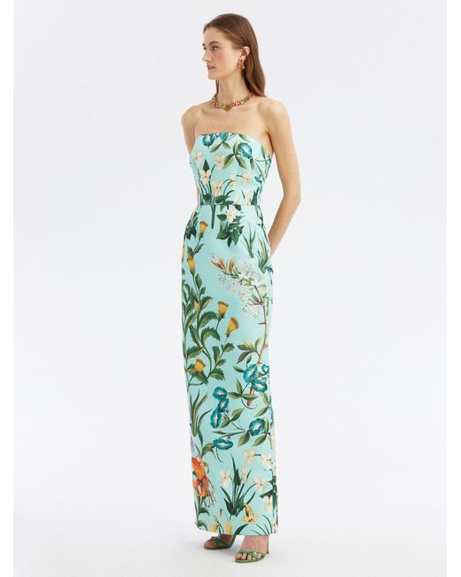 Oscar de la Renta Floral Tapestry Column Gown in Green Lyst