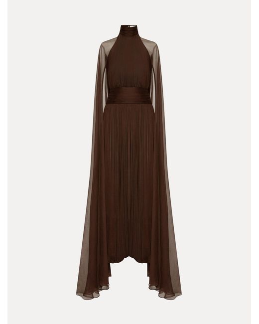 Oscar de la Renta Brown Butterfly-Detailed Chiffon Caftan
