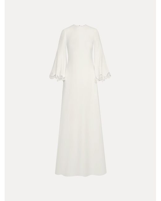Oscar de la Renta White Scroll Guipure-Detailed Caftan
