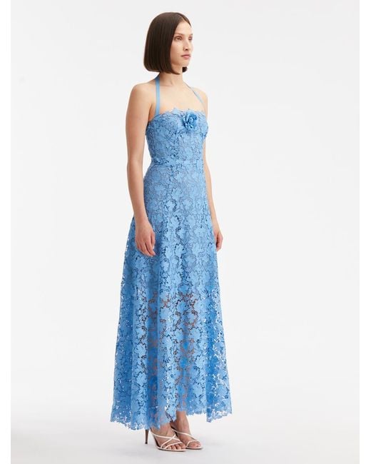 Oscar de la Renta Blue Gardenia Guipure Lace Maxi Dress
