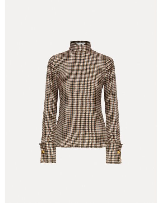 Oscar de la Renta Natural Pied De Poule Silk Twill Blouse