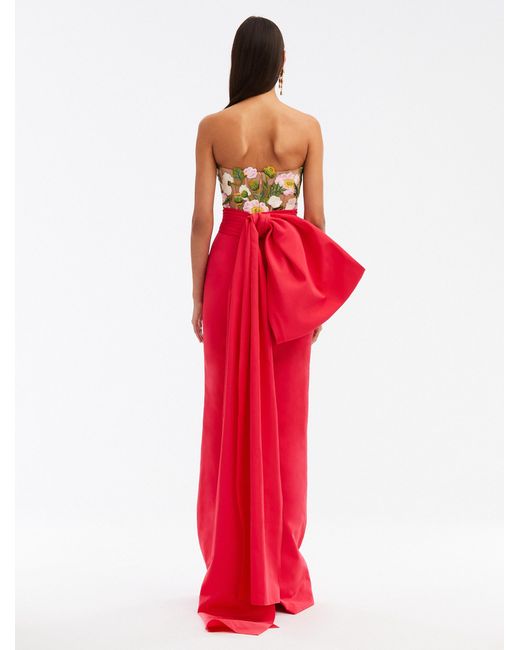 Oscar de la Renta Red Painted Poppies Threadwork Faille Gown