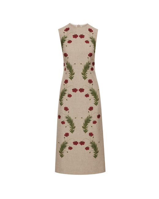 Oscar de la Renta Natural Marbled Carnation Canvas Pencil Dress