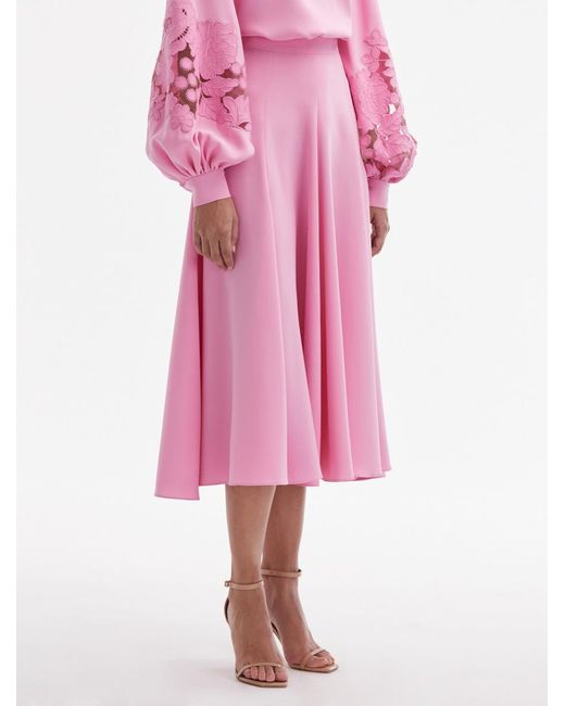 Oscar de la Renta Pink Silk Georgette Midi Skirt