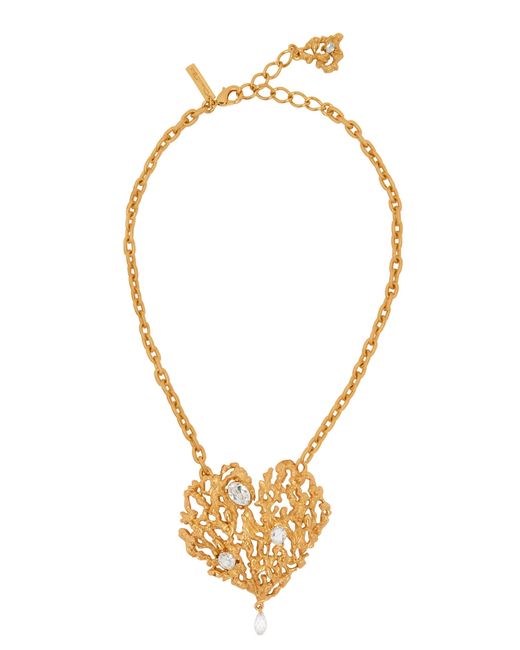 Oscar de la Renta Metallic Coral Heart Pendant Necklace