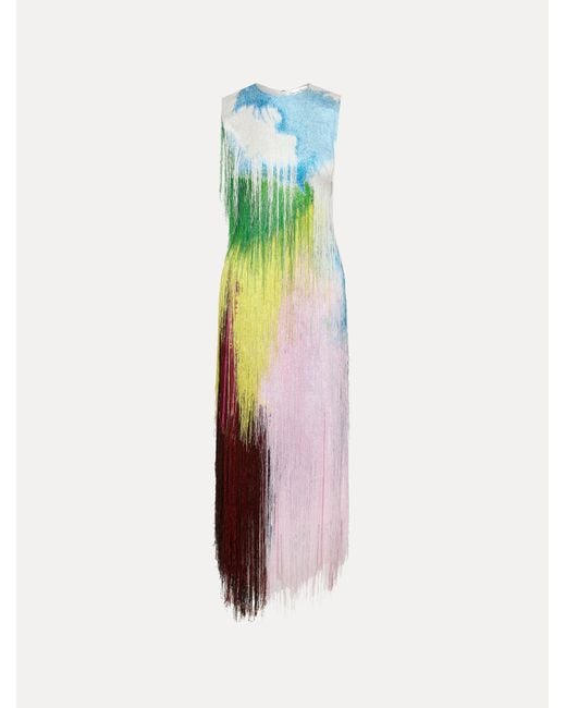 Oscar de la Renta Abstract Watercolor Fringe Cocktail Dress | Lyst