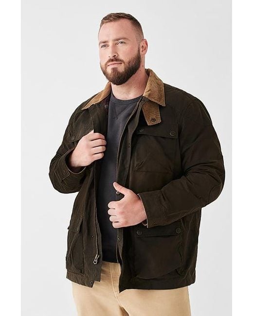 Faherty Blanket Lined Waxed 4 Pocket Jacket Country Olive in Black for