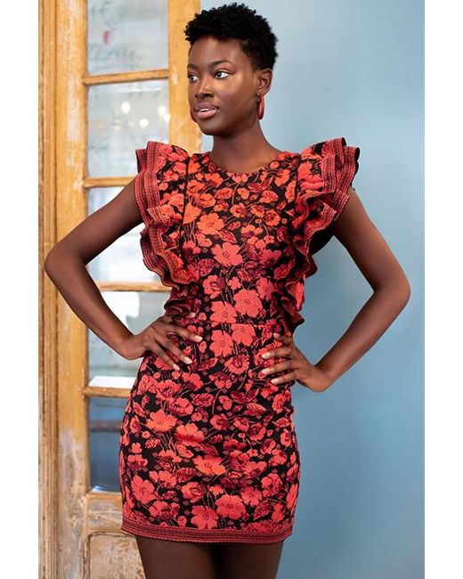 Eva Franco Ruffled Mini Sweater Dress Red Motif | Lyst