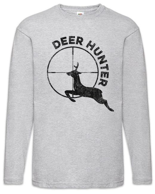Urban Backwoods Langarmshirt Hunter Langarm T-Shirt Hirsch Reh Jagd Jäger Bär Deer Bear in Gray für Herren