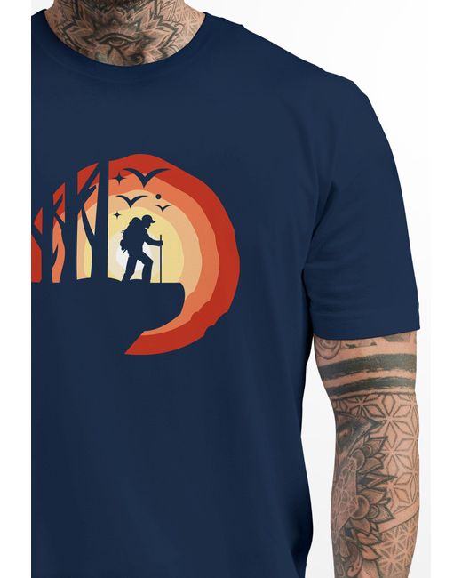 Neverless T-Shirt Wander-Motiv Trekking Aufdruck Printshirt Outdoor mit Print in Blue für Herren