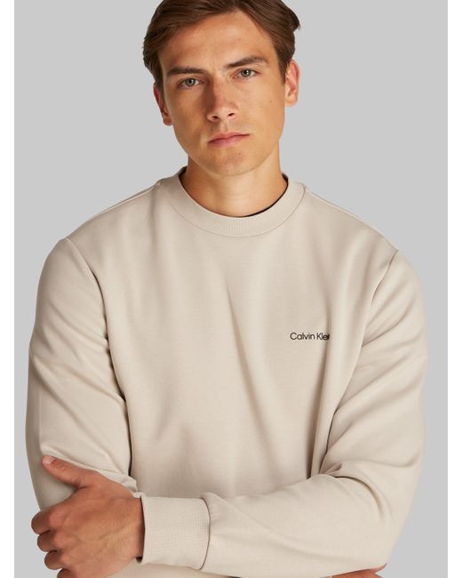 Calvin Klein MICRO LOGO REPREVE SWEATSHIRT mit halsnahmen Rundhalsausschnitt in Natural für Herren