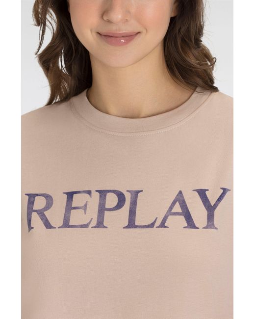 Replay Natural T-Shirt mit Markenprint vorne