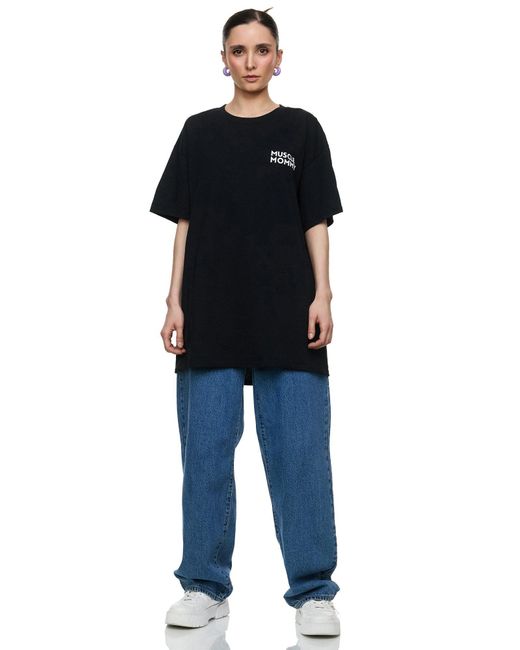 Worldclassca Black Oversized MOMMY T-Shirt lang Sommer Oberteil PRINT - MUSCLE HOMMY - RUNS ON CAFFINE