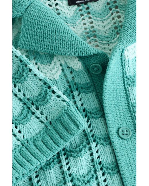 Next Polokragenpullover Kurzärmeliges Poloshirt aus Strick mit Häkelkragen (1-tlg) in Green für Herren