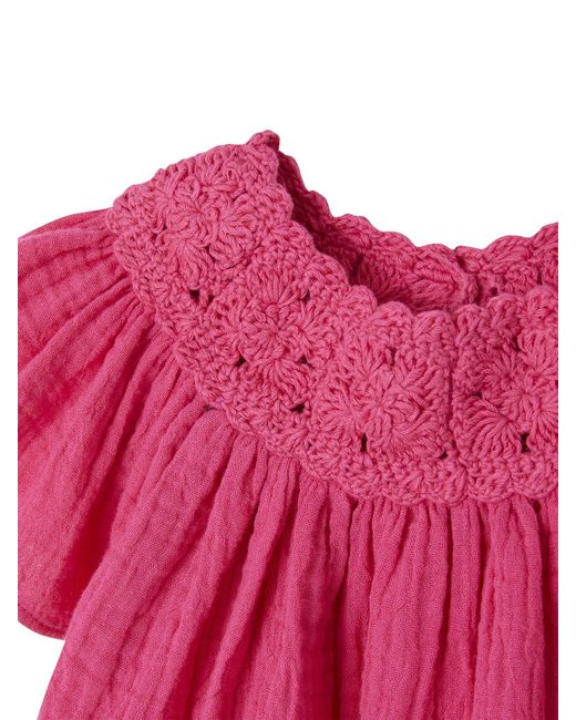 VERTBAUDET Pink Kurzarmbluse Mädchen Baby Bluse mit Häkelspitze