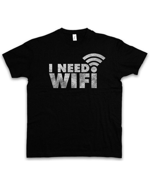 Urban Backwoods Print- I Need Wifi T-Shirt Smartphone Handy Internet Addicted Süchtig in Black für Herren