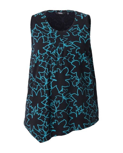 Ulla Popken Blue Longtop Top Biesen A-Linie Zipfelsaum Rundhals ärmellos
