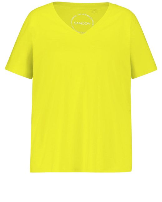 Samoon Yellow Kurzarmshirt V-Shirt aus Bio-Baumwolle