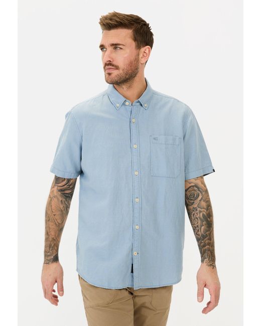 Camel Active Kurzarmhemd aus einem Baumwoll-Leinenmix Button-Down in Blue für Herren
