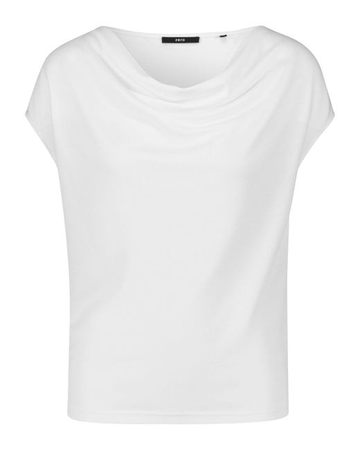 Zero White T-Shirt mit Wasserfallausschnitt (1-tlg) drapiert /gerafft