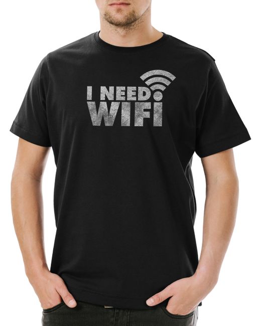 Urban Backwoods Print- I Need Wifi T-Shirt Smartphone Handy Internet Addicted Süchtig in Black für Herren
