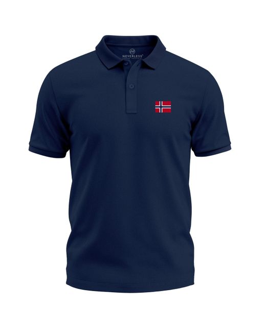Neverless Poloshirt Aufdruck– Kurzarm Polo Sommer Casual Look mit Print in Blue für Herren