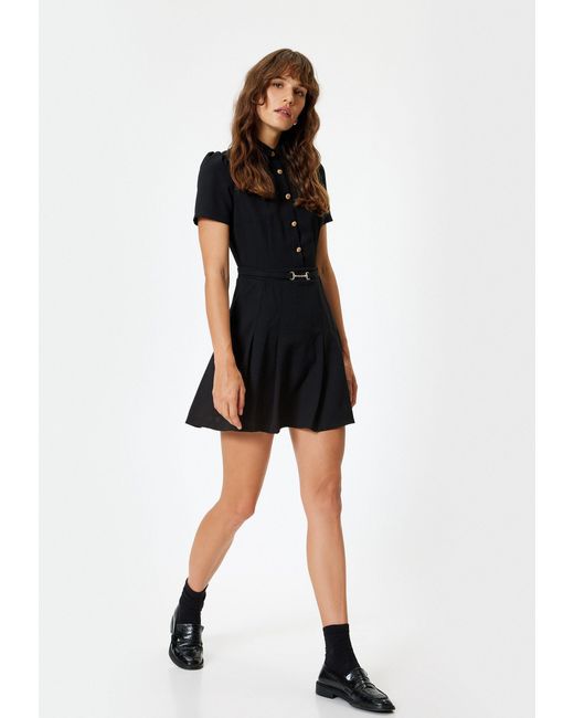 Koton Black Linien-Kleid Mini Länge A Form