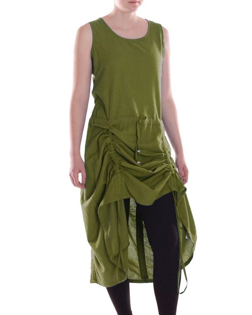 Vishes Green Midikleid Wadenlang Kleid Baumwolle Casual Pull On verstellbar Alternative Bekleidung