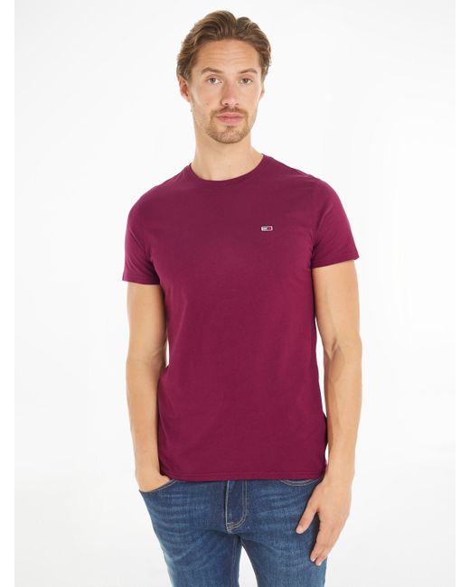Tommy Hilfiger T-Shirt TJM ESSENTIAL SOLID TEE Regular Fit mit Rundhalsausschnitt und dezenter Logo-Flag in Purple für Herren