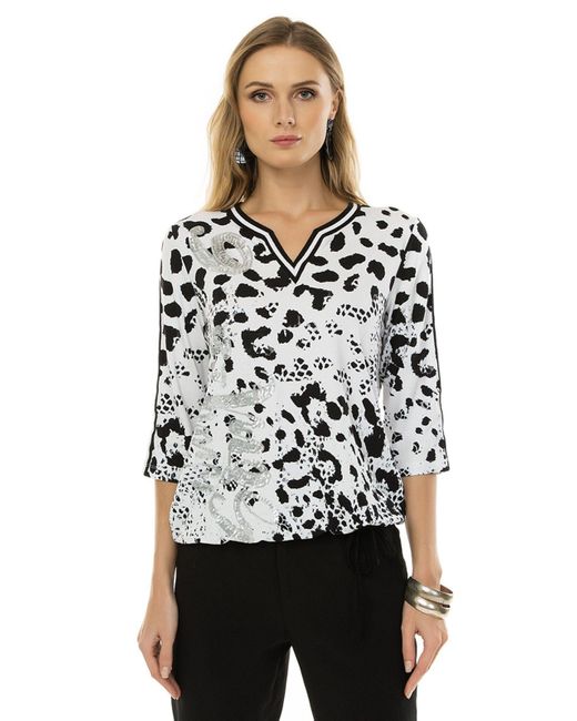 Passioni Print-Shirt Black and White Animalprint Sommershirt Leo Muster