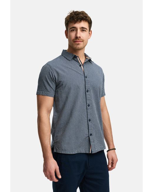 INDICODE Kurzarmhemd INMaribo aus Seersucker-Material für maximale Luftzirkulation an warmen Tagen in Blue für Herren