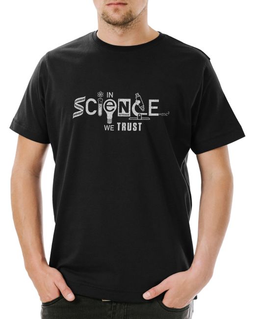 Urban Backwoods Print-Shirt In Science We Trust T-Shirt Lehrer Fun Professor Nerd Geek in Black für Herren