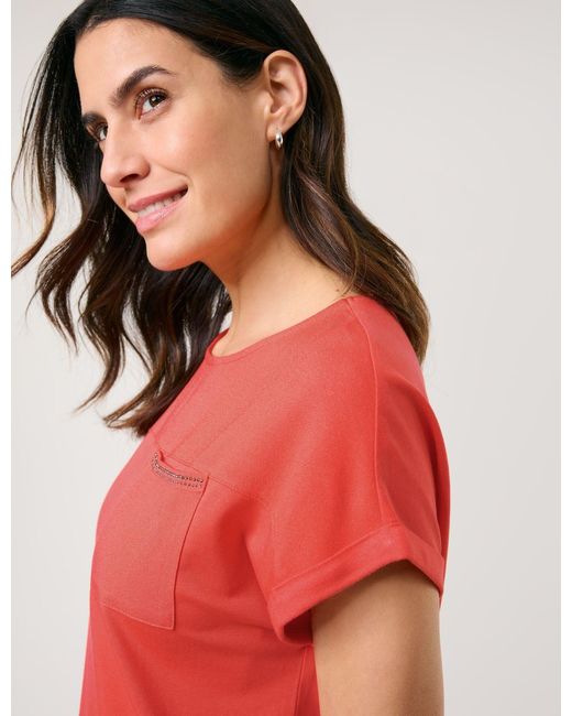 Gerry Weber Red Shirtbluse Kurzarmshirt mit Material-Patch und Ziersteinchen