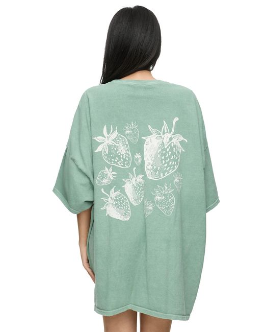 Worldclassca Green Oversized T-Shirt Sommer Oberteil PRINT - ERDBEERE - STRAWBERRY