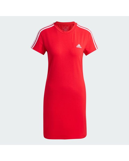 Adidas Red Sweatkleid ESSENTIALS 3-STREIFEN T-SHIRT-KLEID