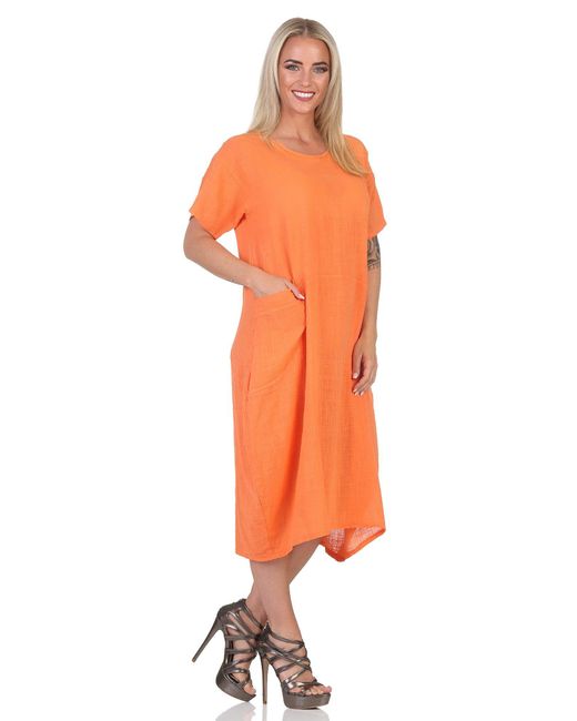 Mississhop Orange Sommerkleid Leicht und Lebendig – 100 % Baumwollkleid M.387