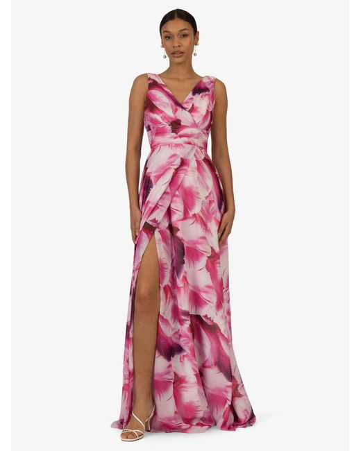 Kraimod Pink Abendkleid mit V-ausschnitt vorne und Rückenausschnitt hinten
