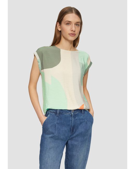 S.oliver White Shirttop T-Shirt im Fabricmix mit vorderseitigem Print