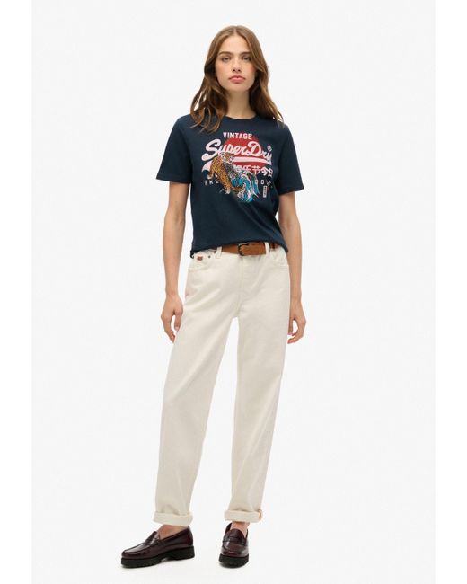 Superdry Blue Kurzarmshirt VL TOKYO RELAXED TEE