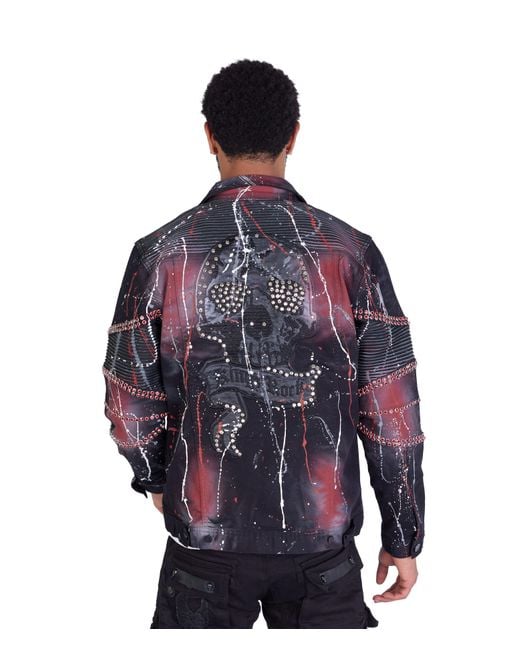 KINGZ Jeansjacke mit Schwarz S Totenkopf, Batik Waschung in Blue für Herren