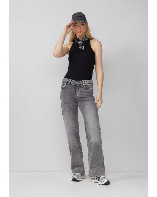 QS Black Shirttop Geripptes Tanktop Paspel