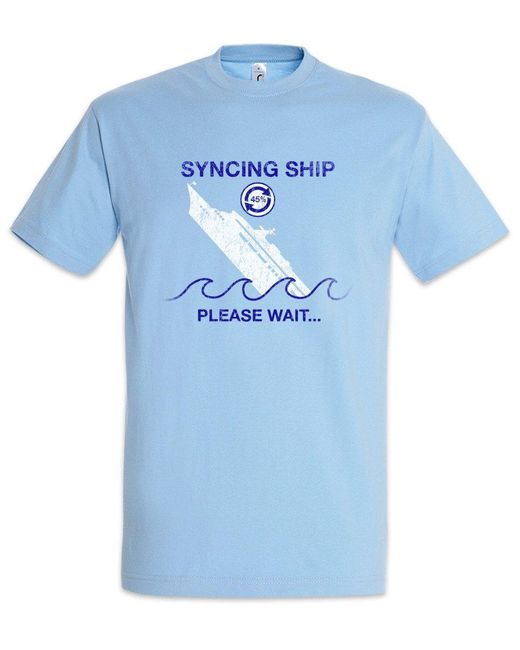 Urban Backwoods Print-Shirt Syncing Ship T-Shirt Computer PC Programmer IT Admin Sysadmin in Blue für Herren