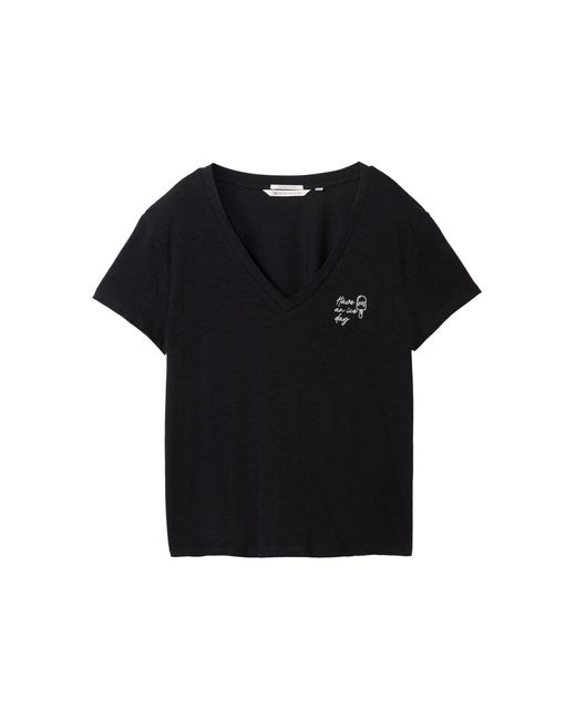 Tom Tailor Black Langarmshirt T-Shirt aus Bio-Baumwolle